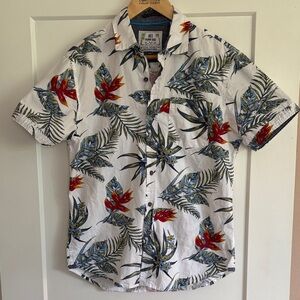 Tropical Print Casual Button-Down Shirt 100% Cotton